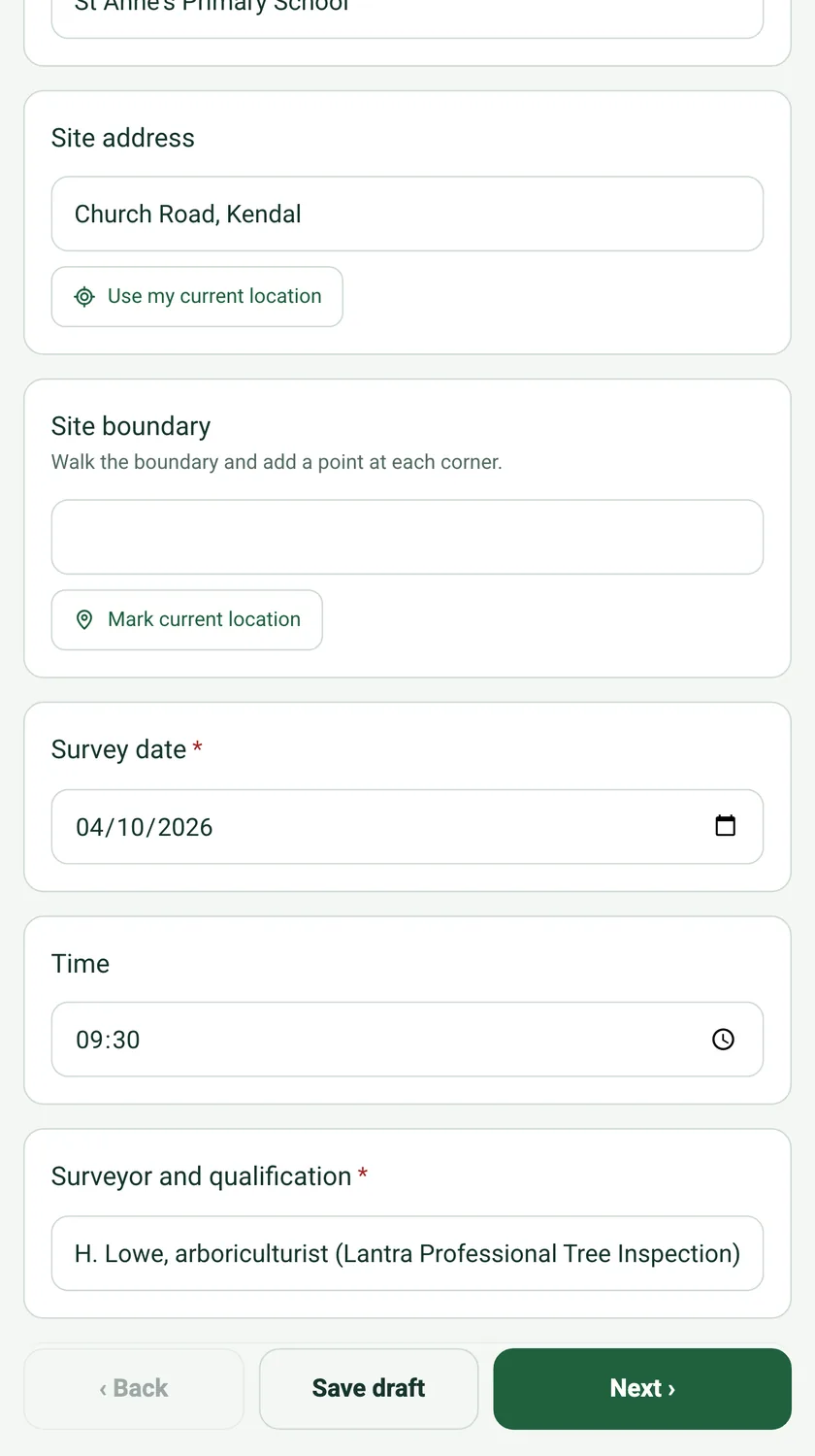 A Site boundary question, Walk the boundary and add a point at each corner, empty with a Mark current location button