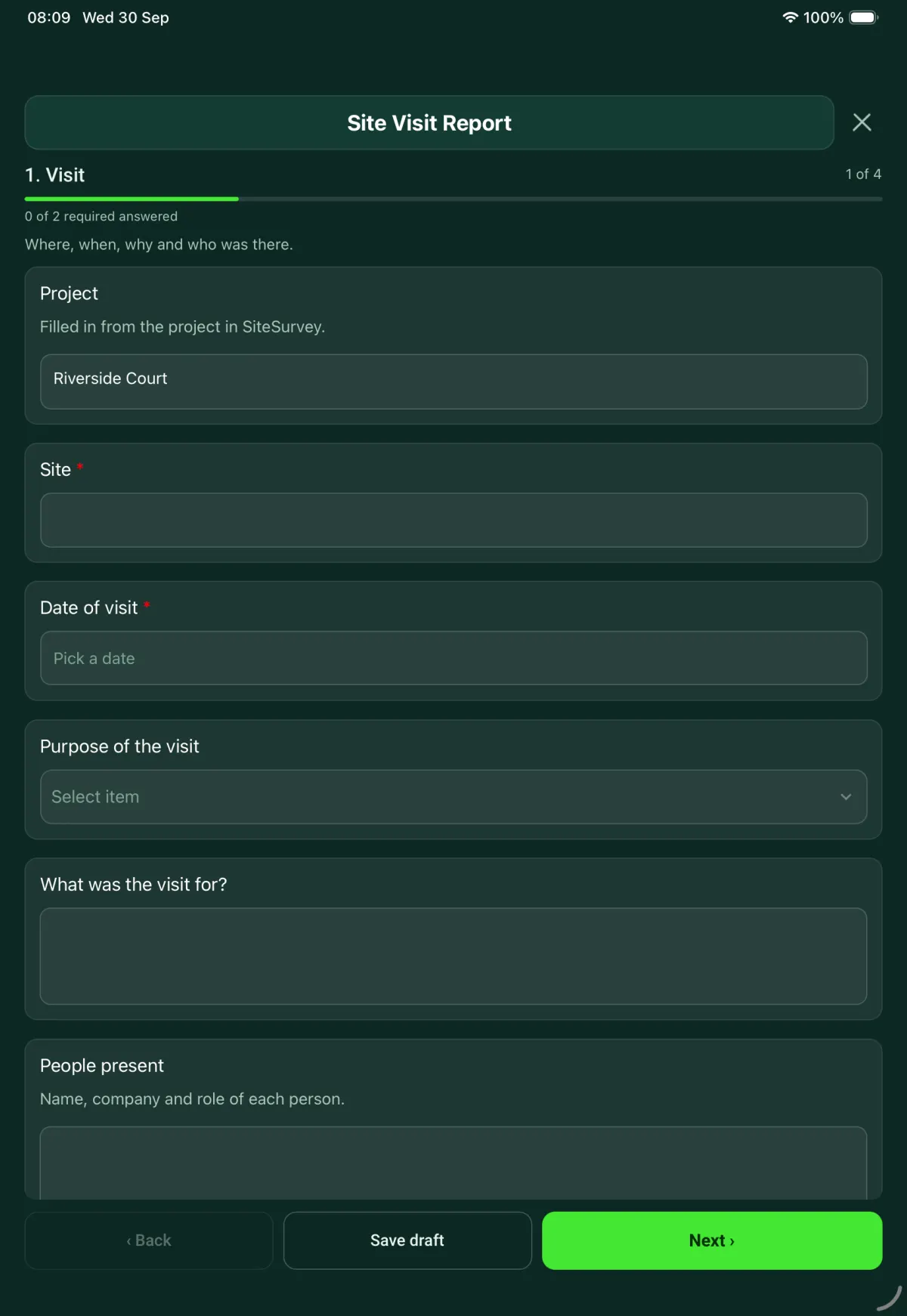 The Display Installation Check form in the SiteSurvey app on a tablet