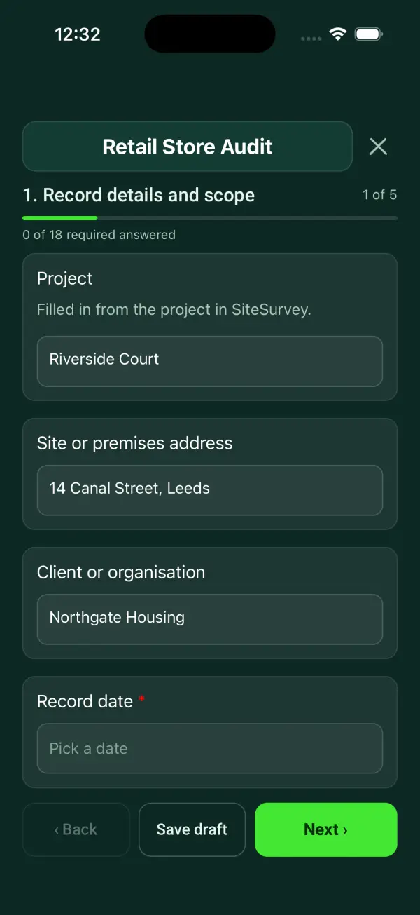 The Retail Store Audit form in the SiteSurvey app on a phone