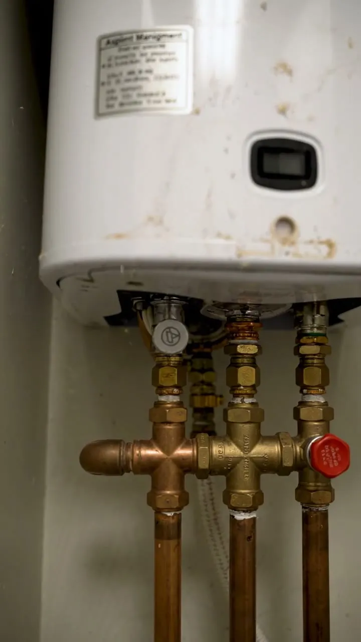 Rust staining down the casing of a wall hung water heater