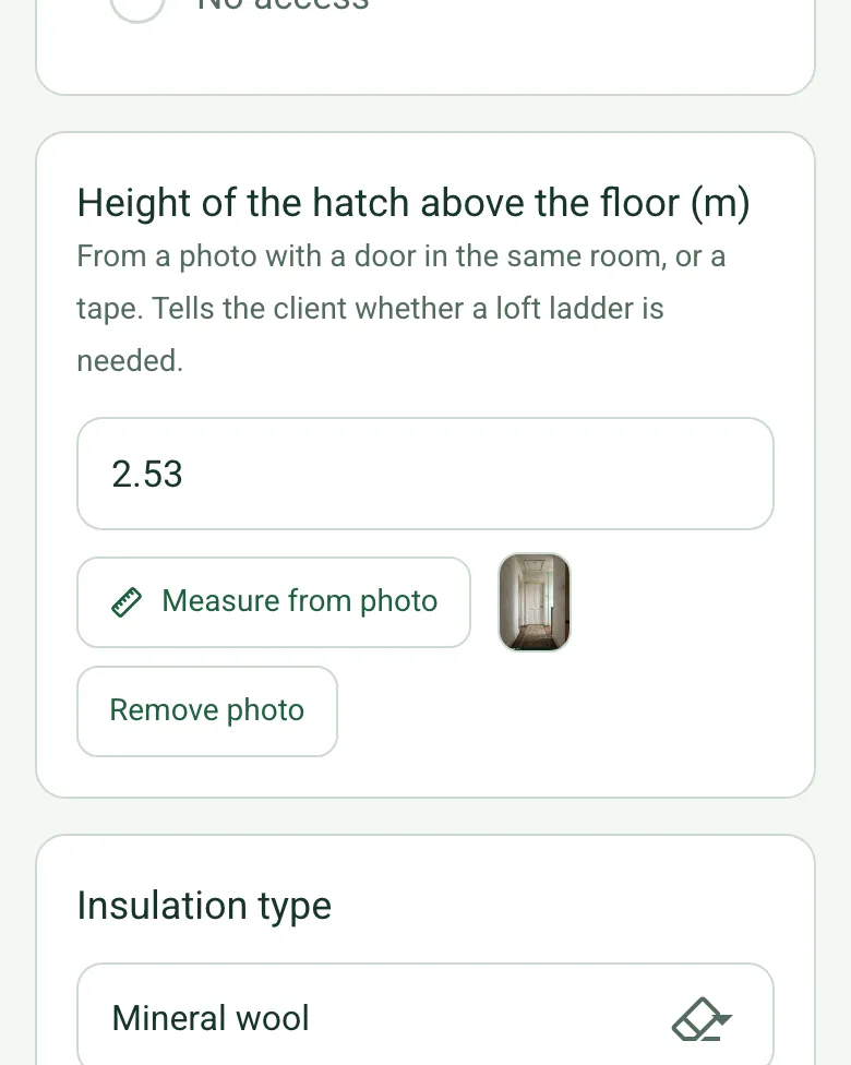 Height of the hatch above the floor 2.53 m with its measuring photo thumbnail