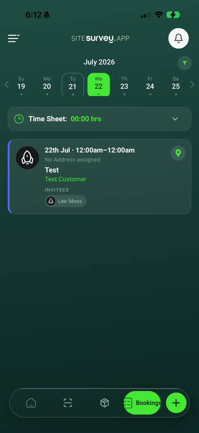 Bookings, projects and capture tools in the SiteSurvey mobile app