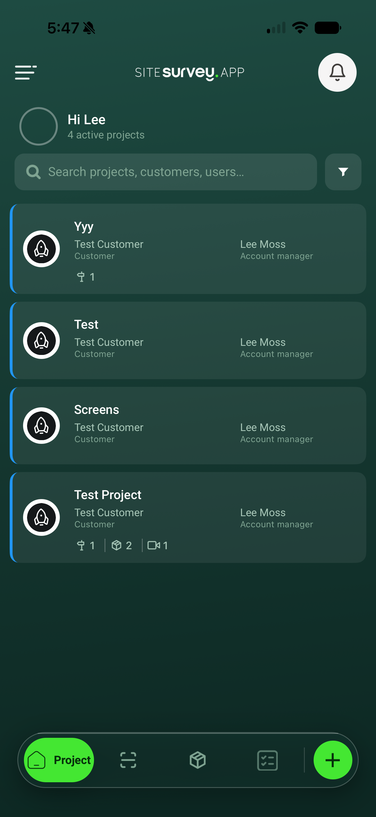 SiteSurvey mobile project list