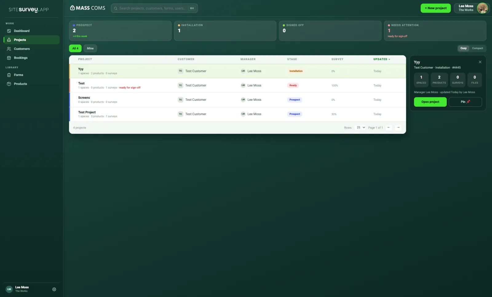 Managing every project from the SiteSurvey dashboard
