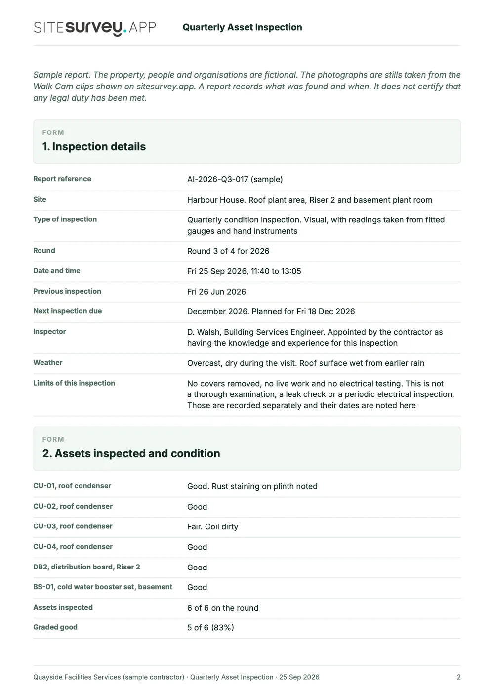 Asset inspection report, page 2