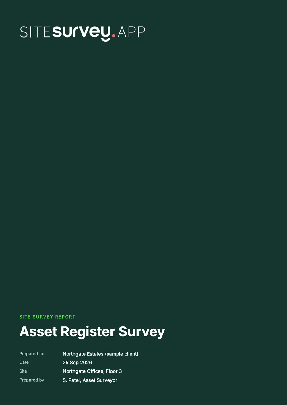 Cover of a sample asset register survey report for Northgate Offices, Floor 3