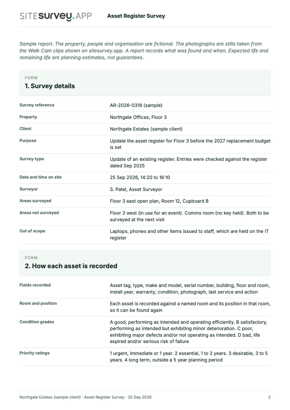 Asset register survey report, page 2