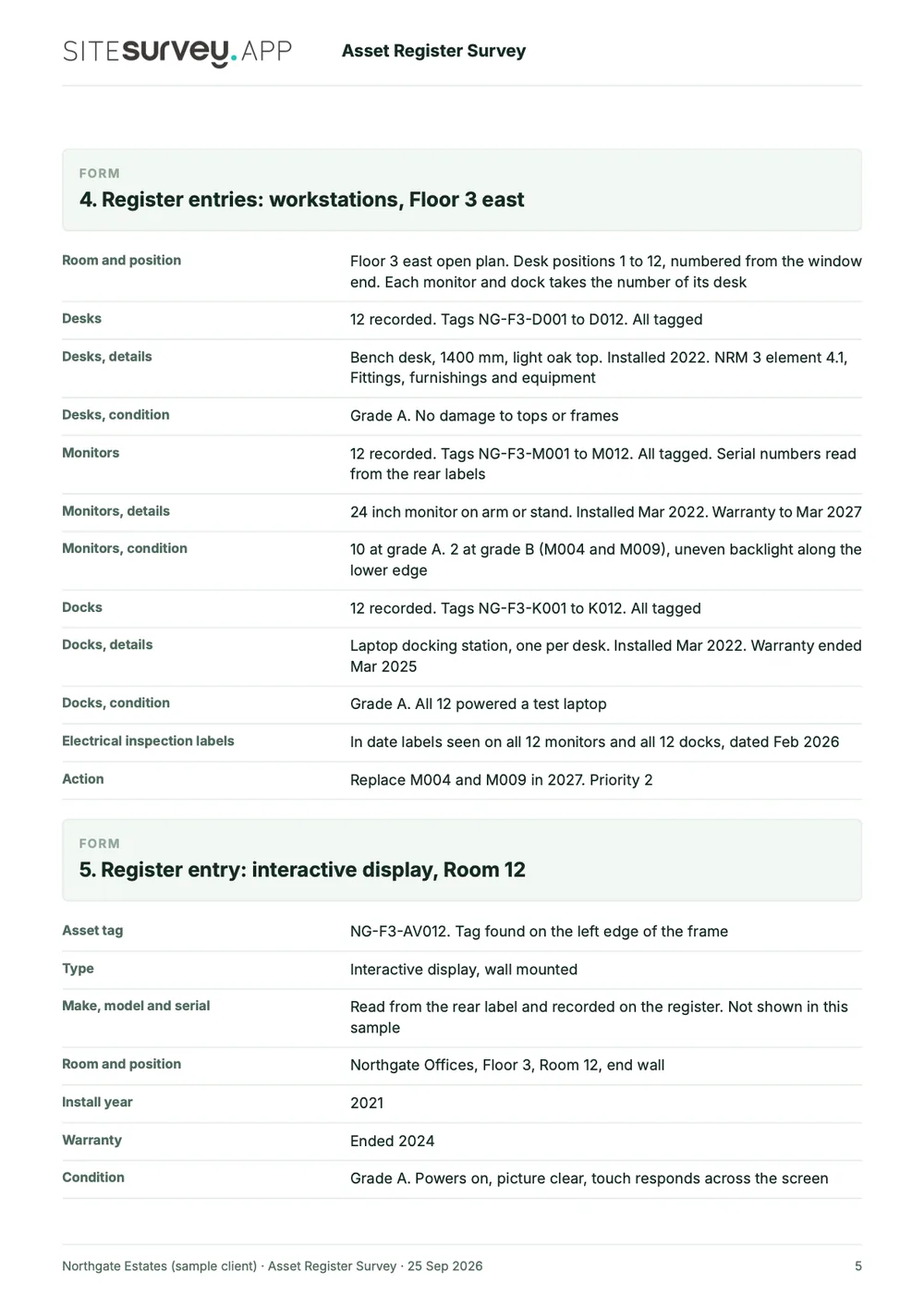 Asset register survey report, page 5