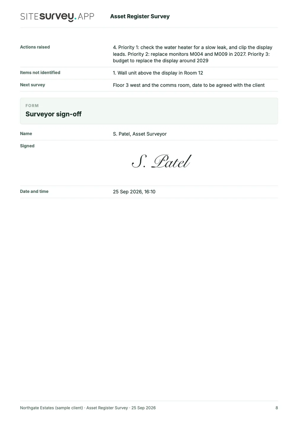 Asset register survey report, page 8
