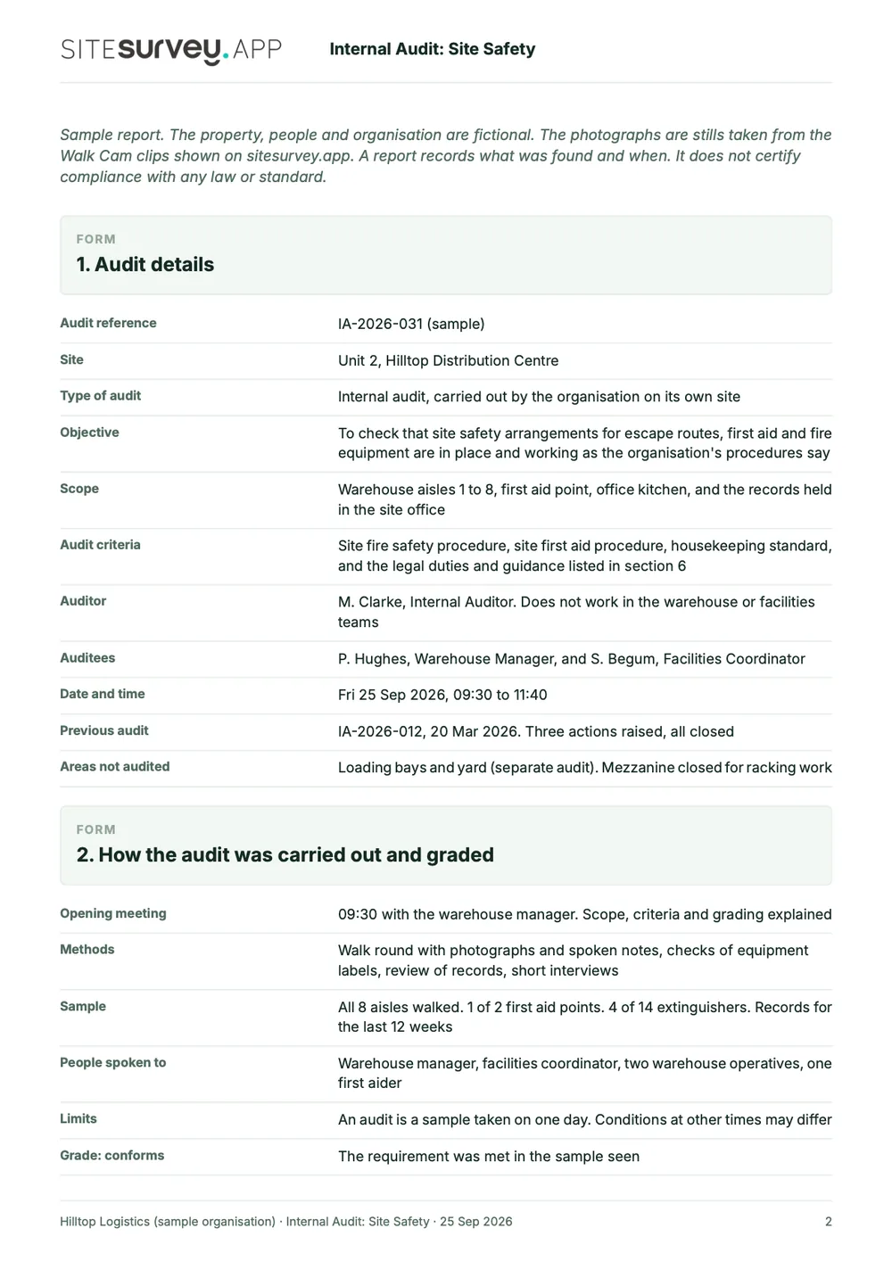 Internal audit report, page 2