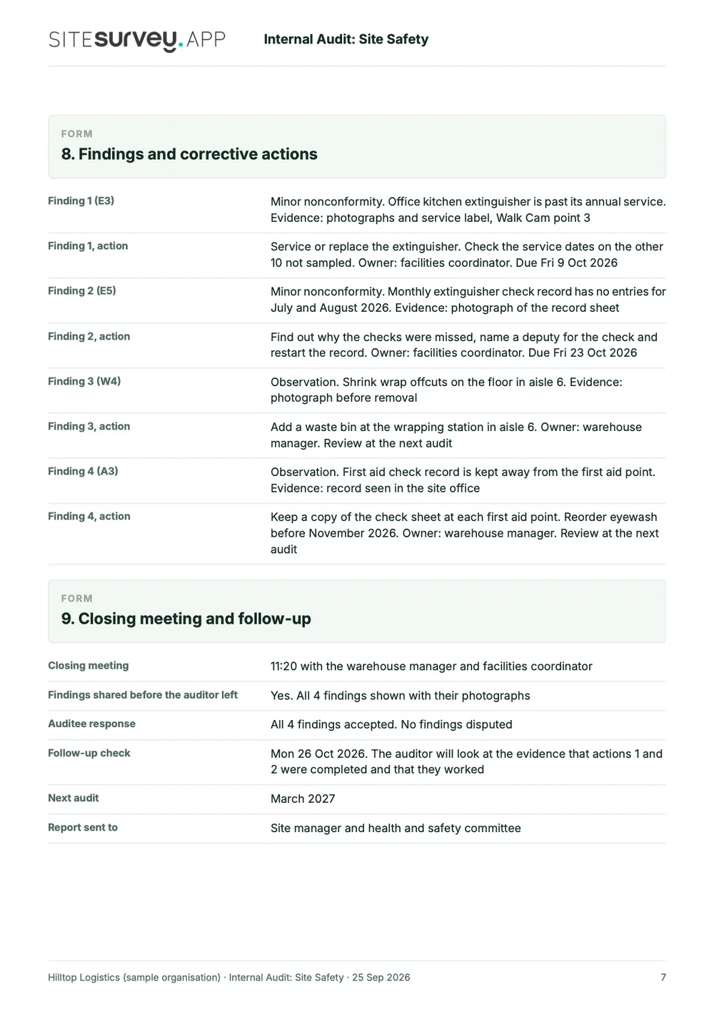 Internal audit report, page 7