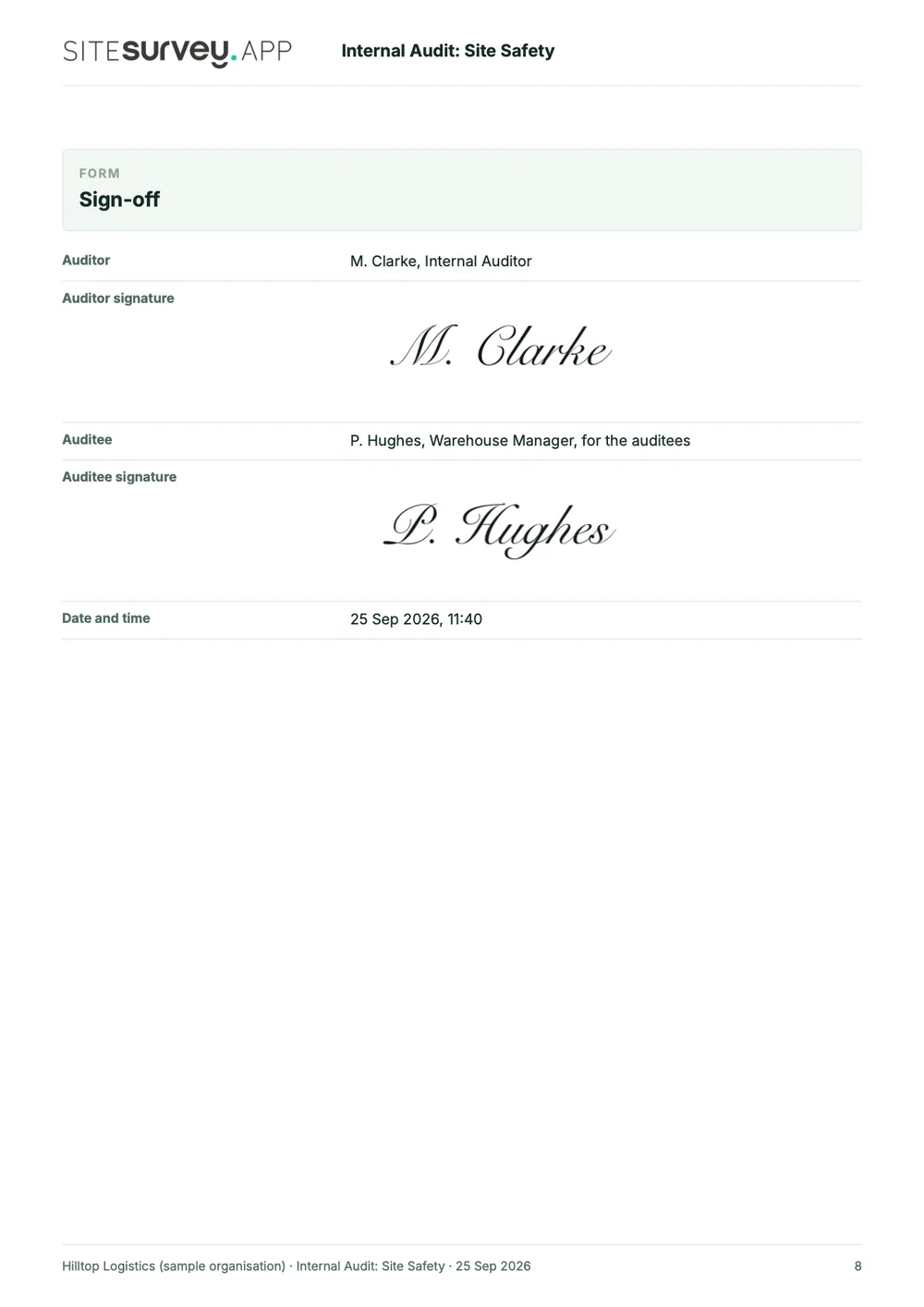 Internal audit report, page 8