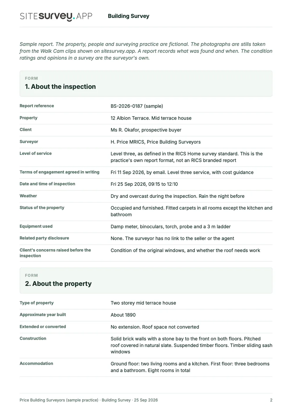 Building survey report, page 2