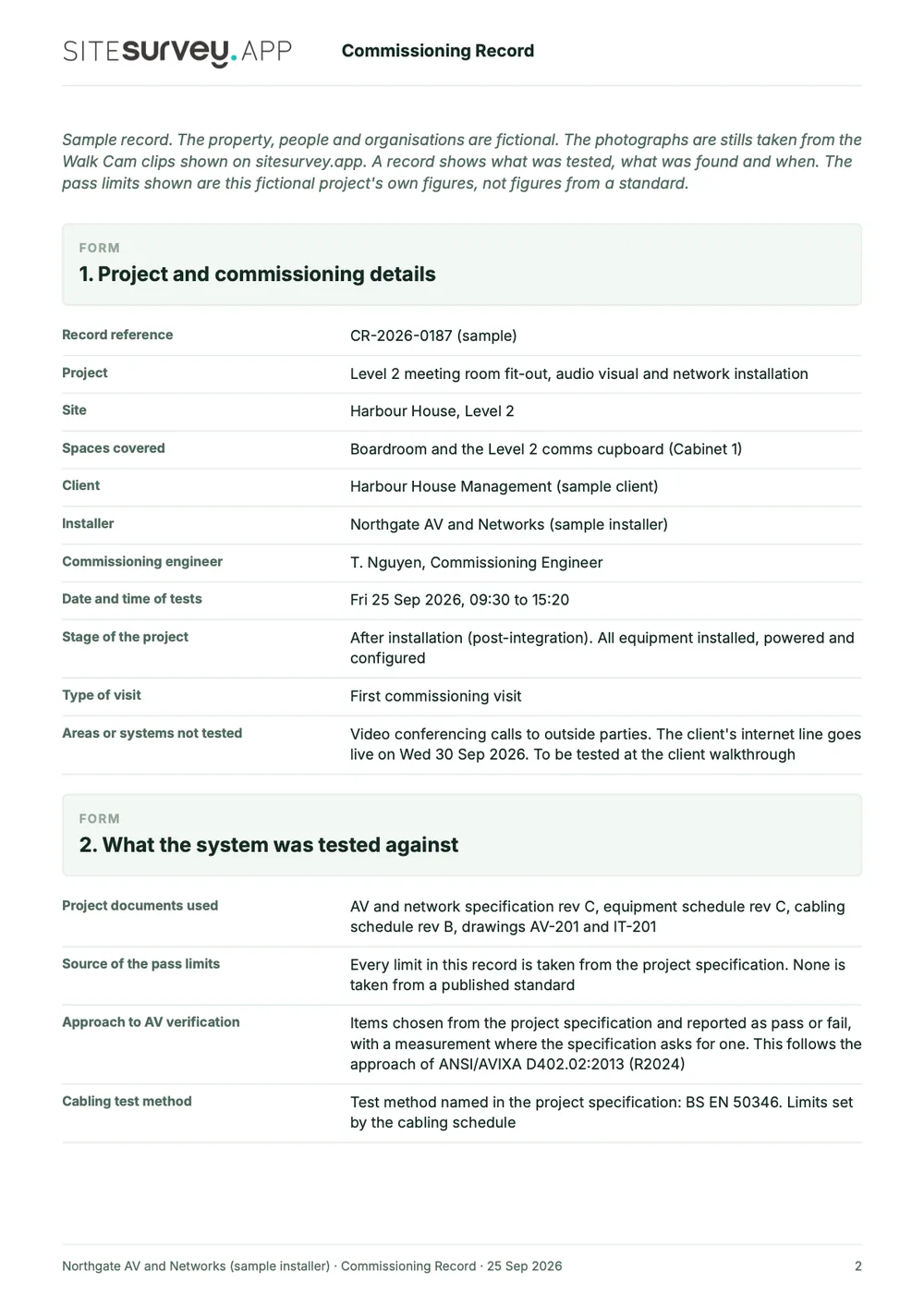 Commissioning record, page 2