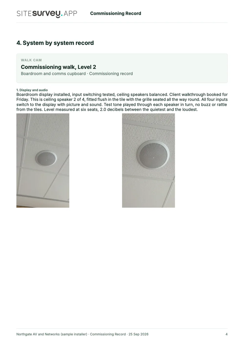 Commissioning record, page 4