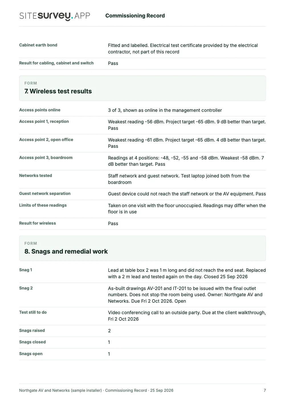 Commissioning record, page 7