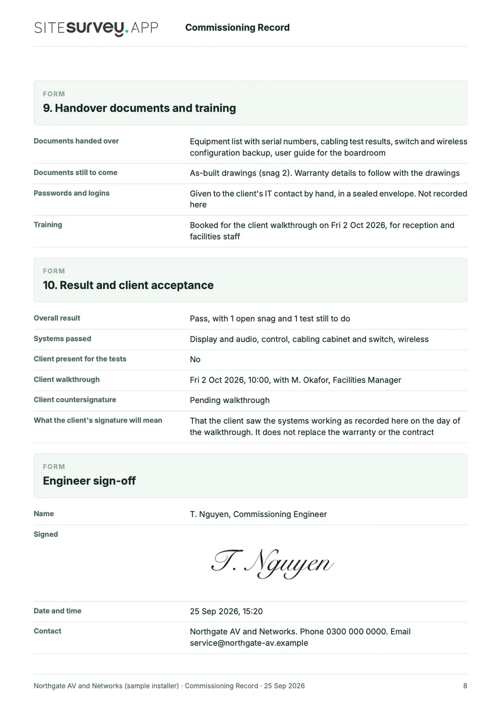 Commissioning record, page 8