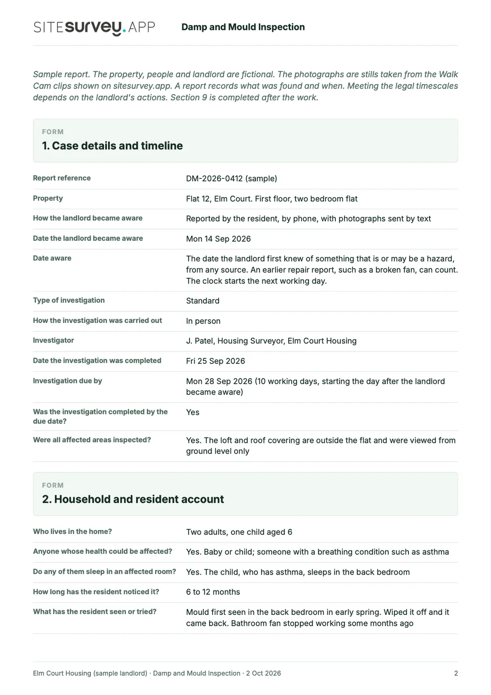 Damp and mould inspection report, page 2