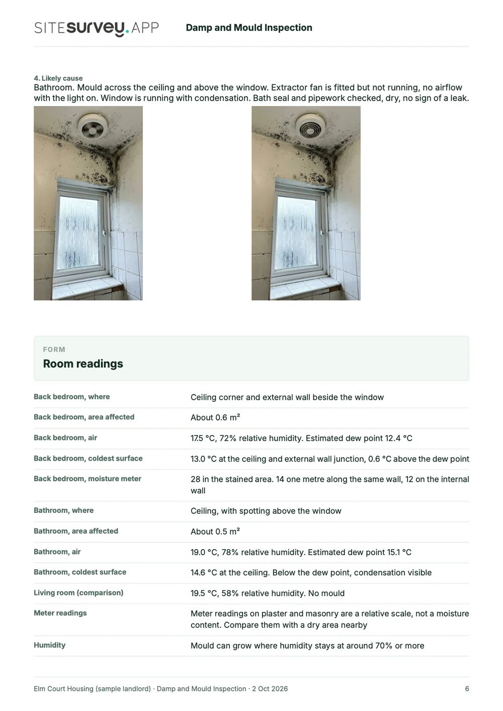 Damp and mould inspection report, page 6