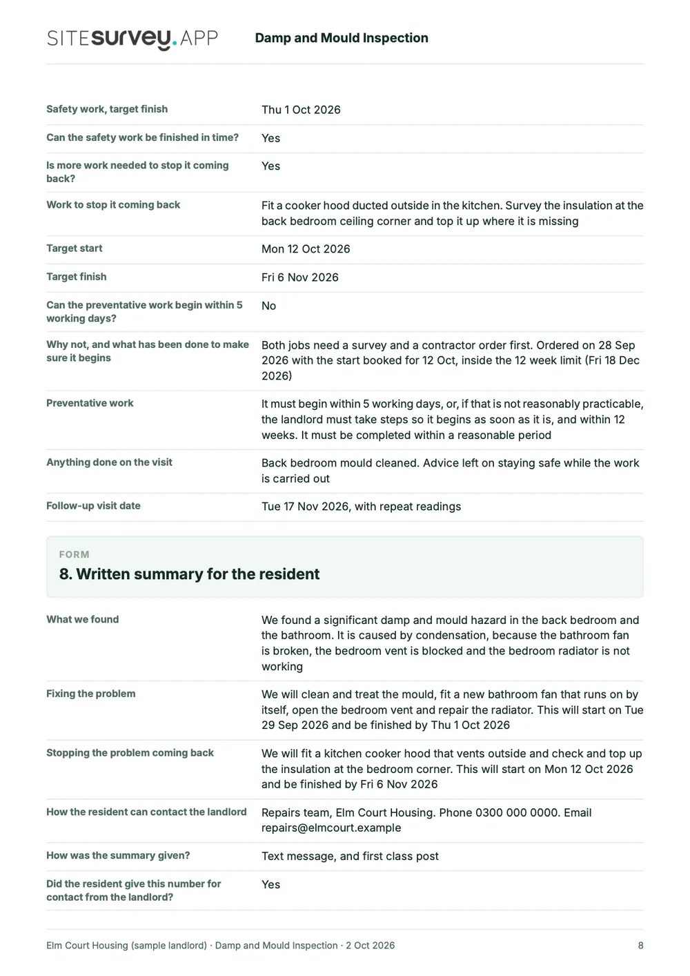 Damp and mould inspection report, page 8