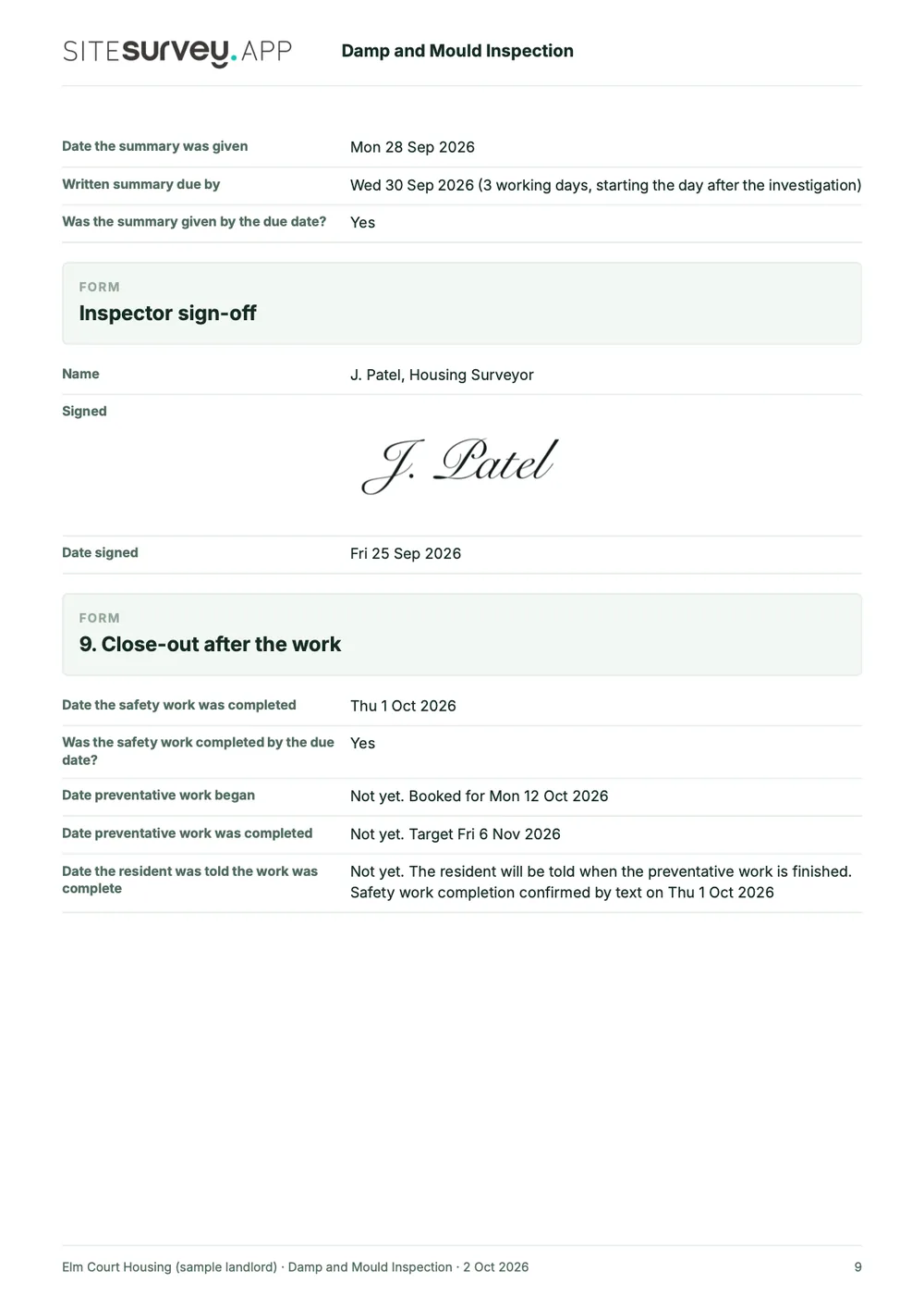 Damp and mould inspection report, page 9