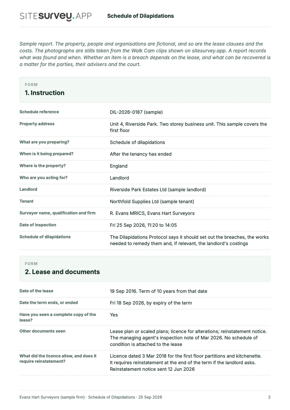 Dilapidations survey report, page 2