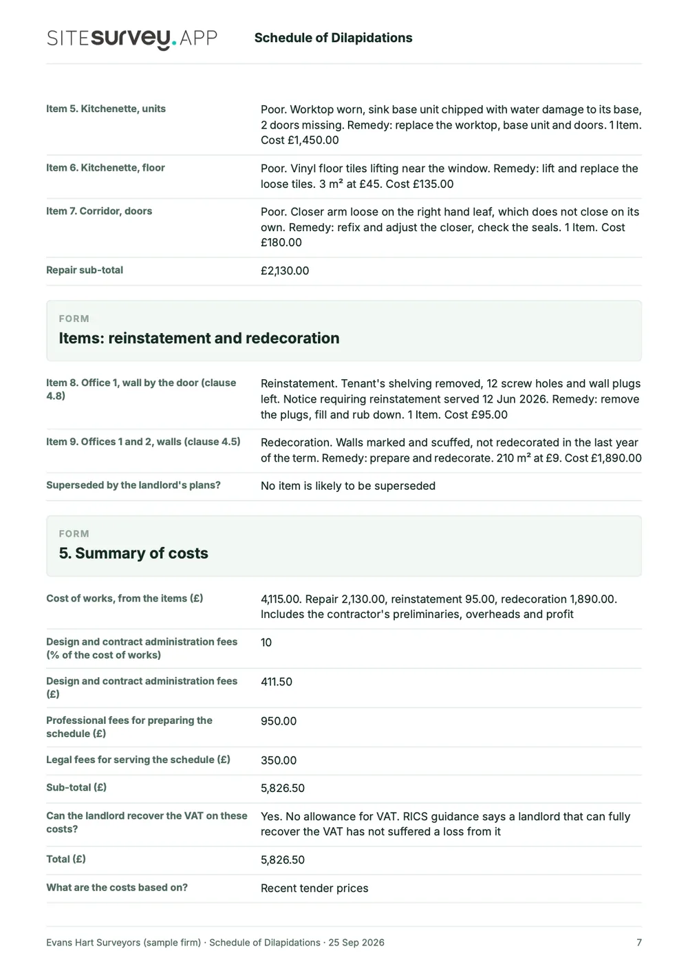 Dilapidations survey report, page 7