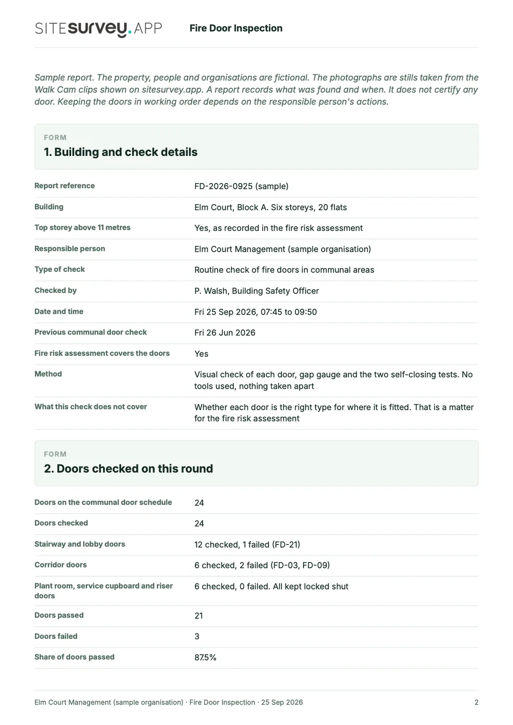 Fire door inspection report, page 2