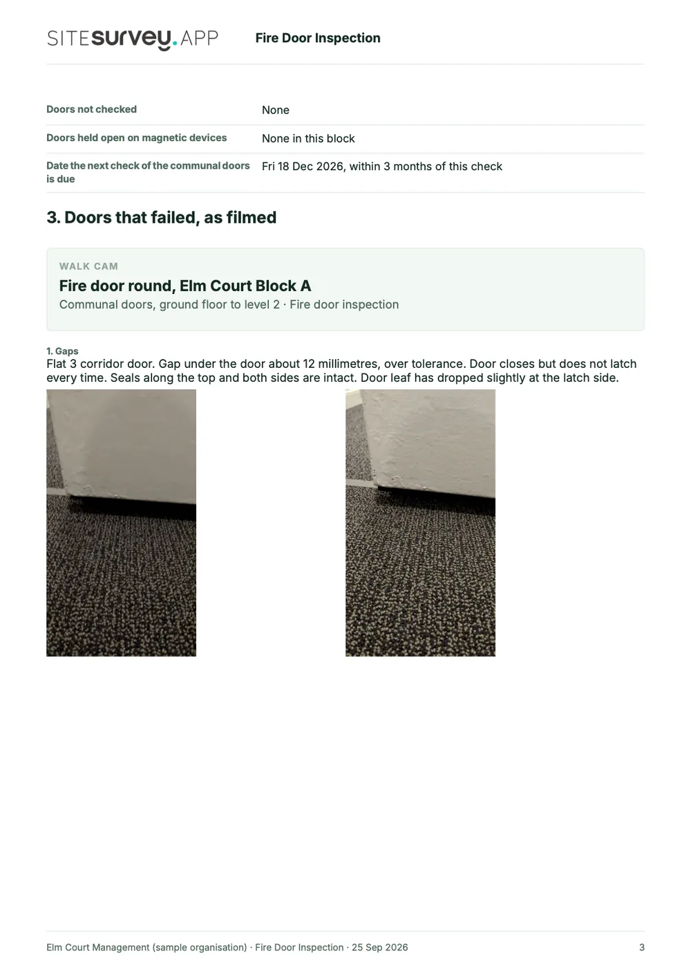 Fire door inspection report, page 3