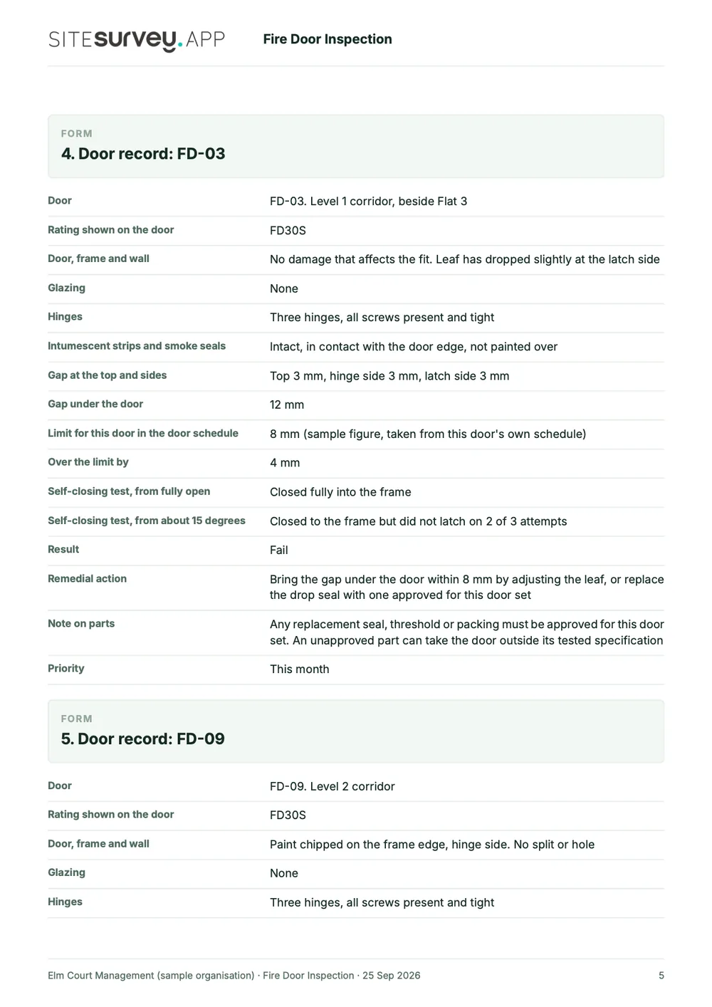 Fire door inspection report, page 5