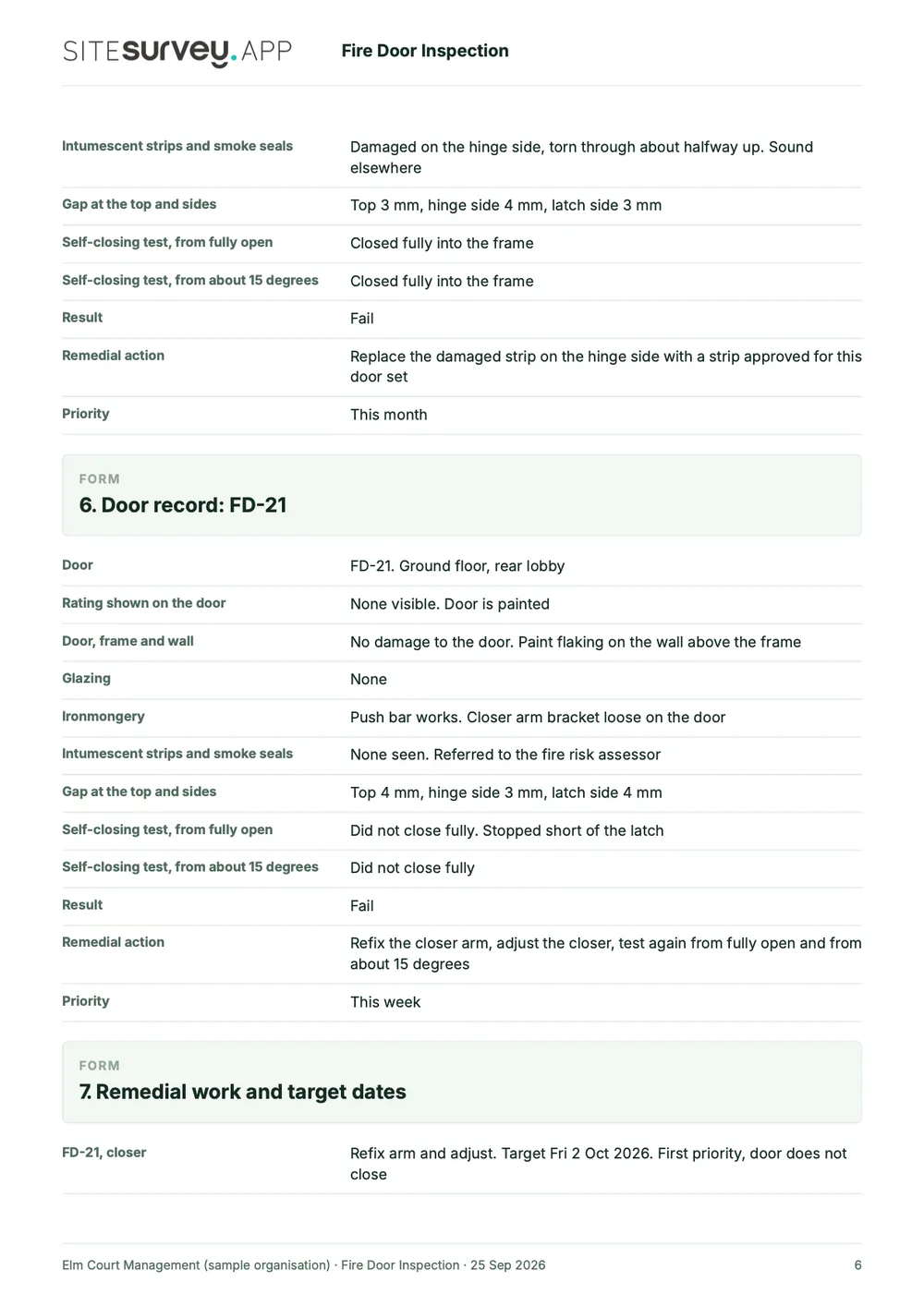 Fire door inspection report, page 6