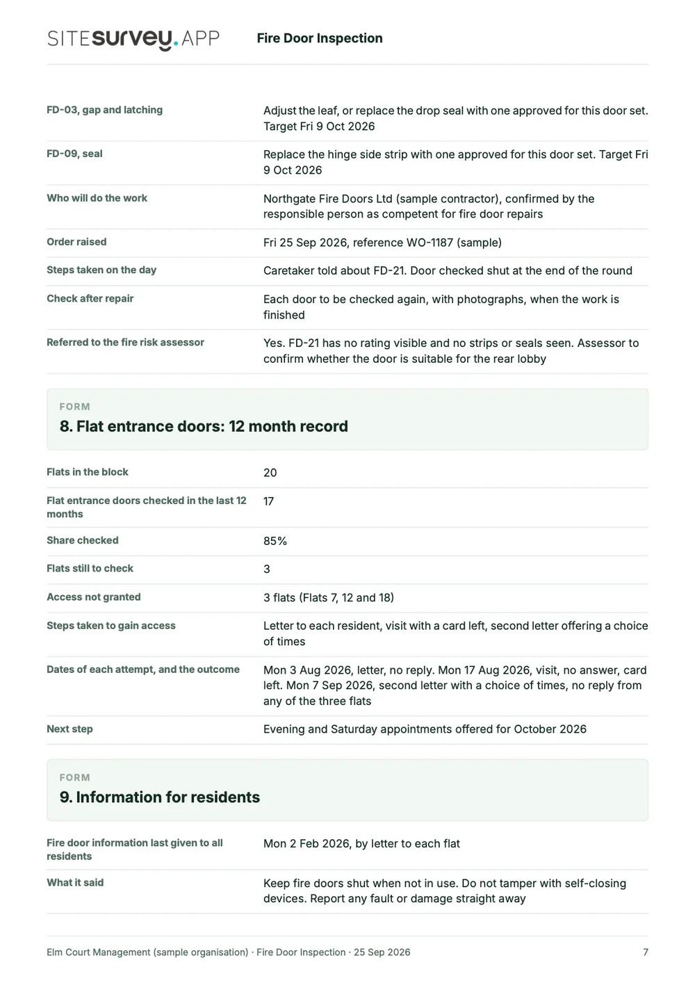 Fire door inspection report, page 7