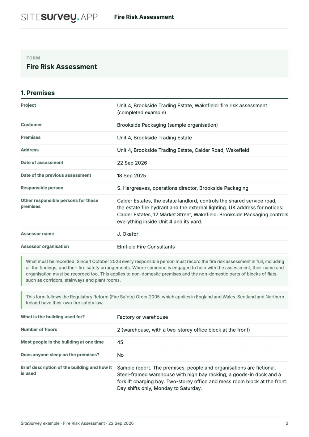 Fire risk assessment, page 2