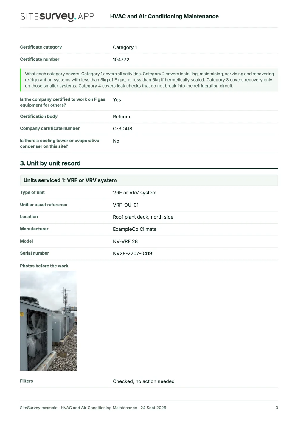 HVAC service report, page 3