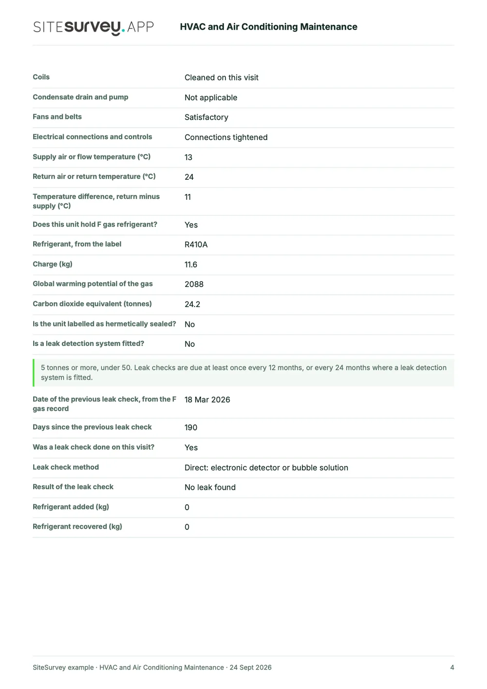 HVAC service report, page 4