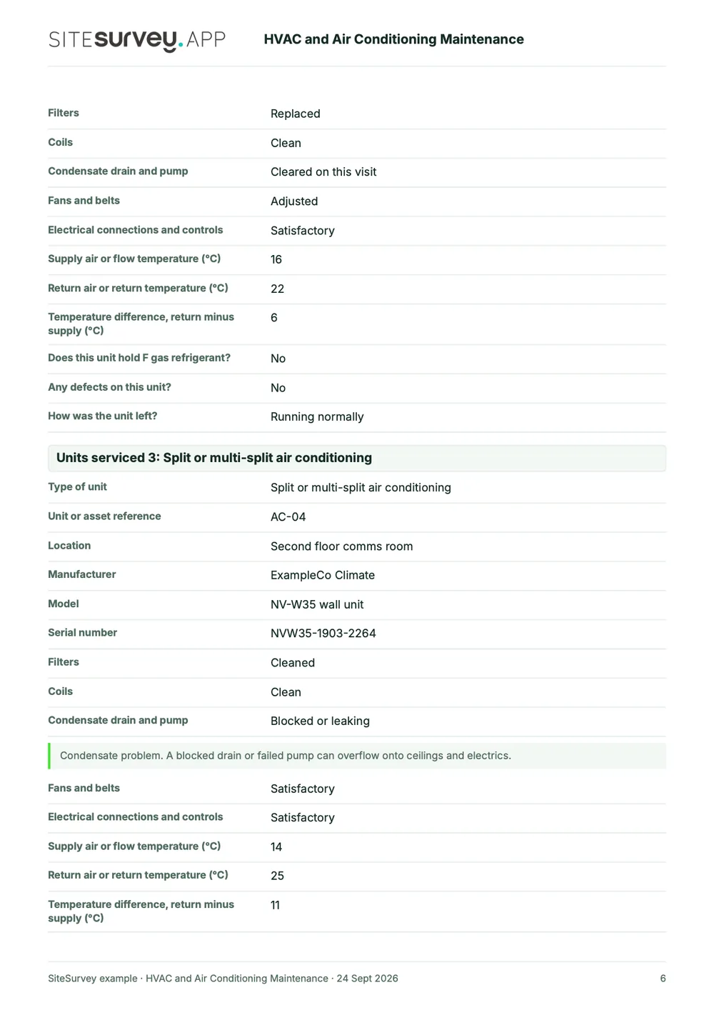 HVAC service report, page 6