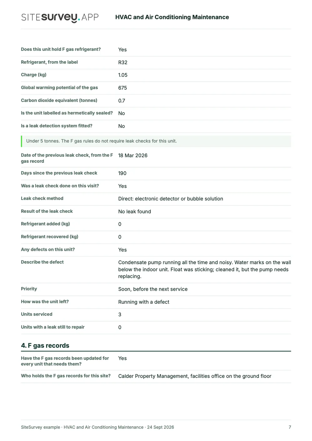 HVAC service report, page 7