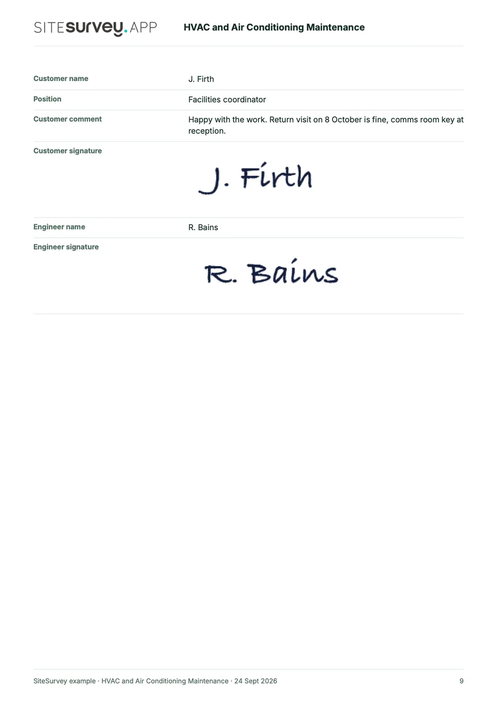 HVAC service report, page 9