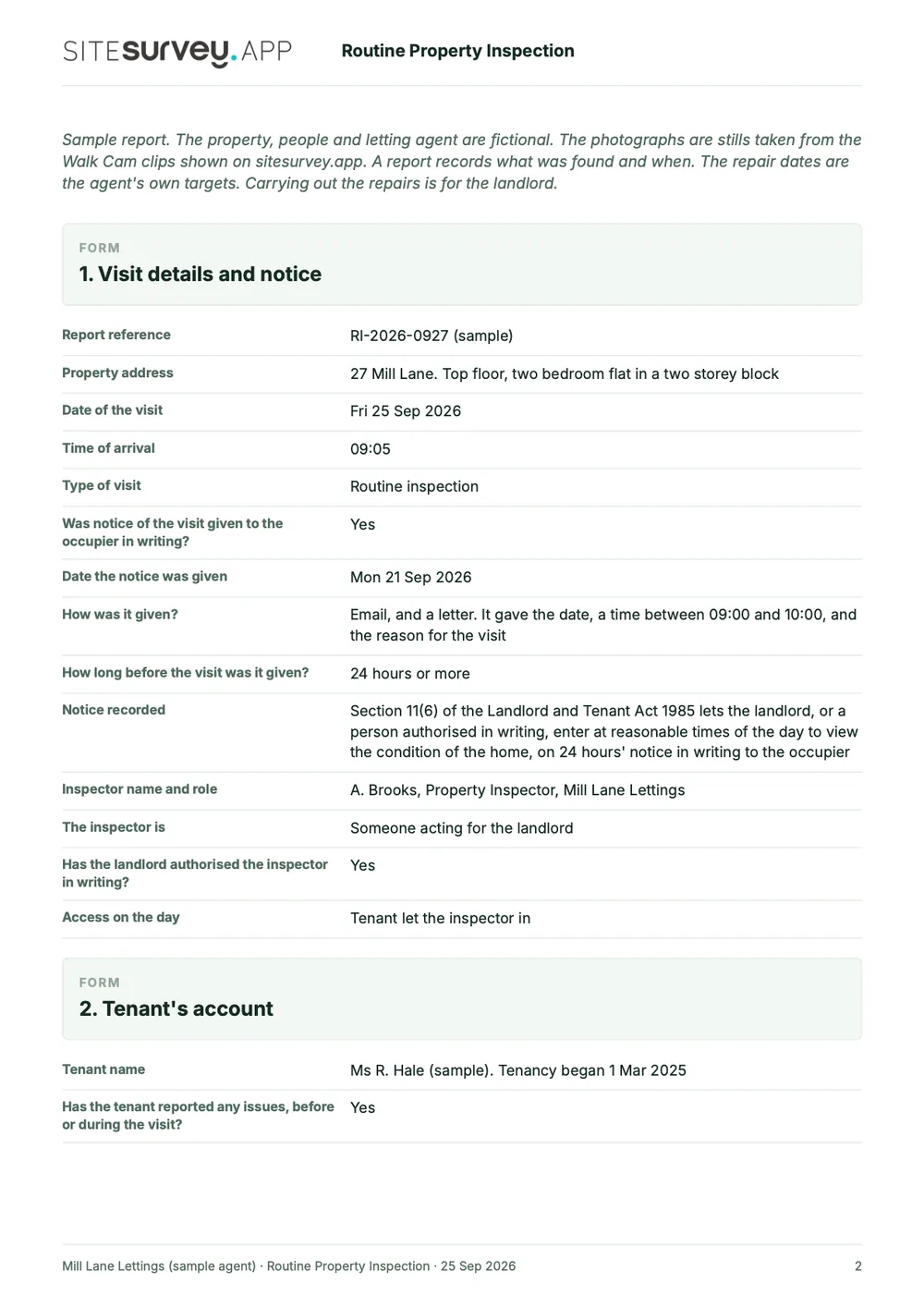 Routine property inspection report, page 2