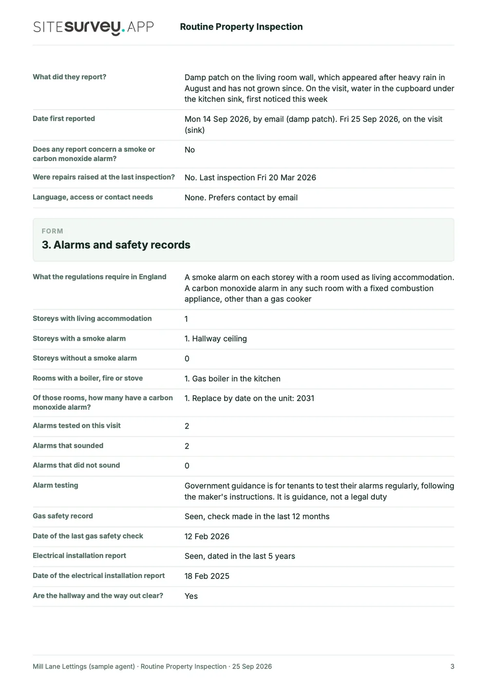 Routine property inspection report, page 3