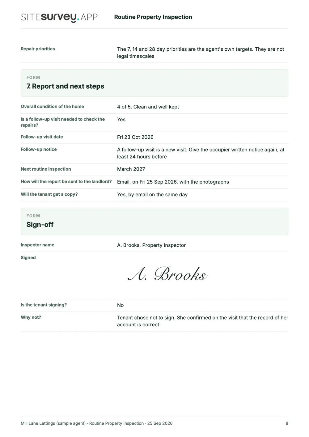 Routine property inspection report, page 8