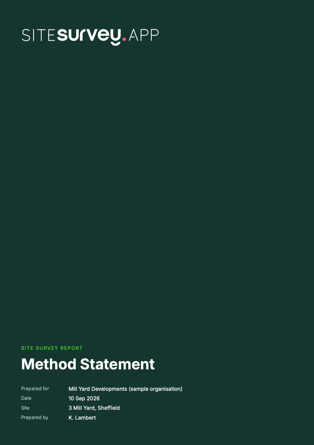 Cover of a sample method statement for metal stud partitions at 3 Mill Yard, Sheffield