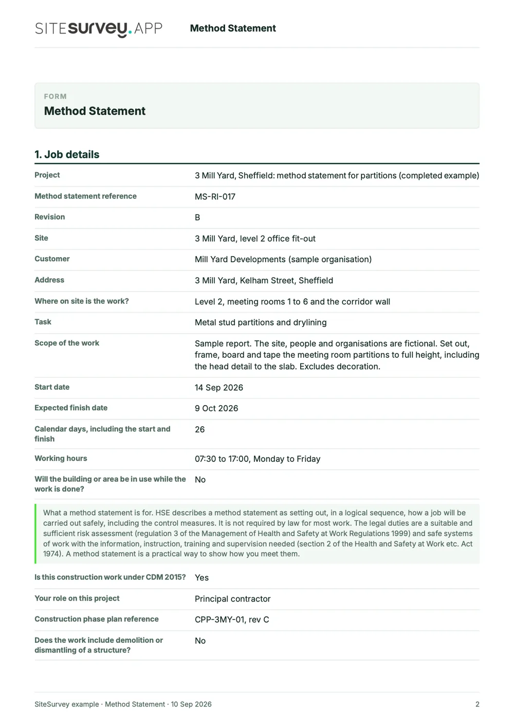 Method statement, page 2