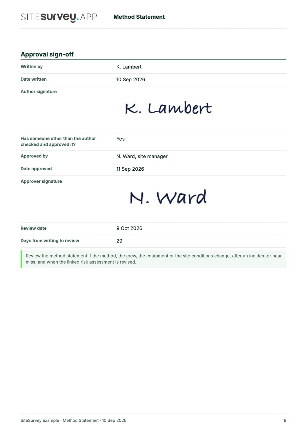 Method statement, page 9