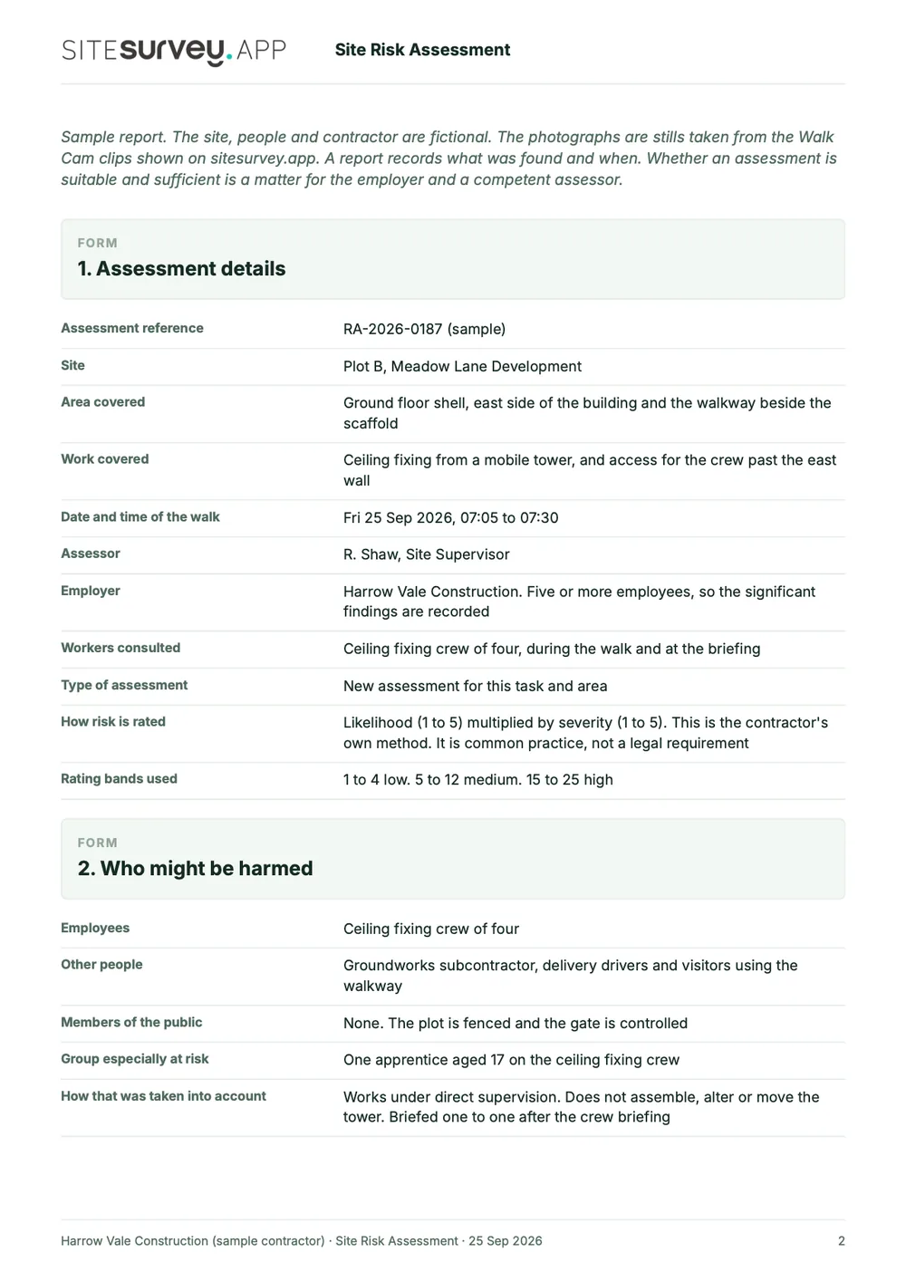 Site risk assessment report, page 2