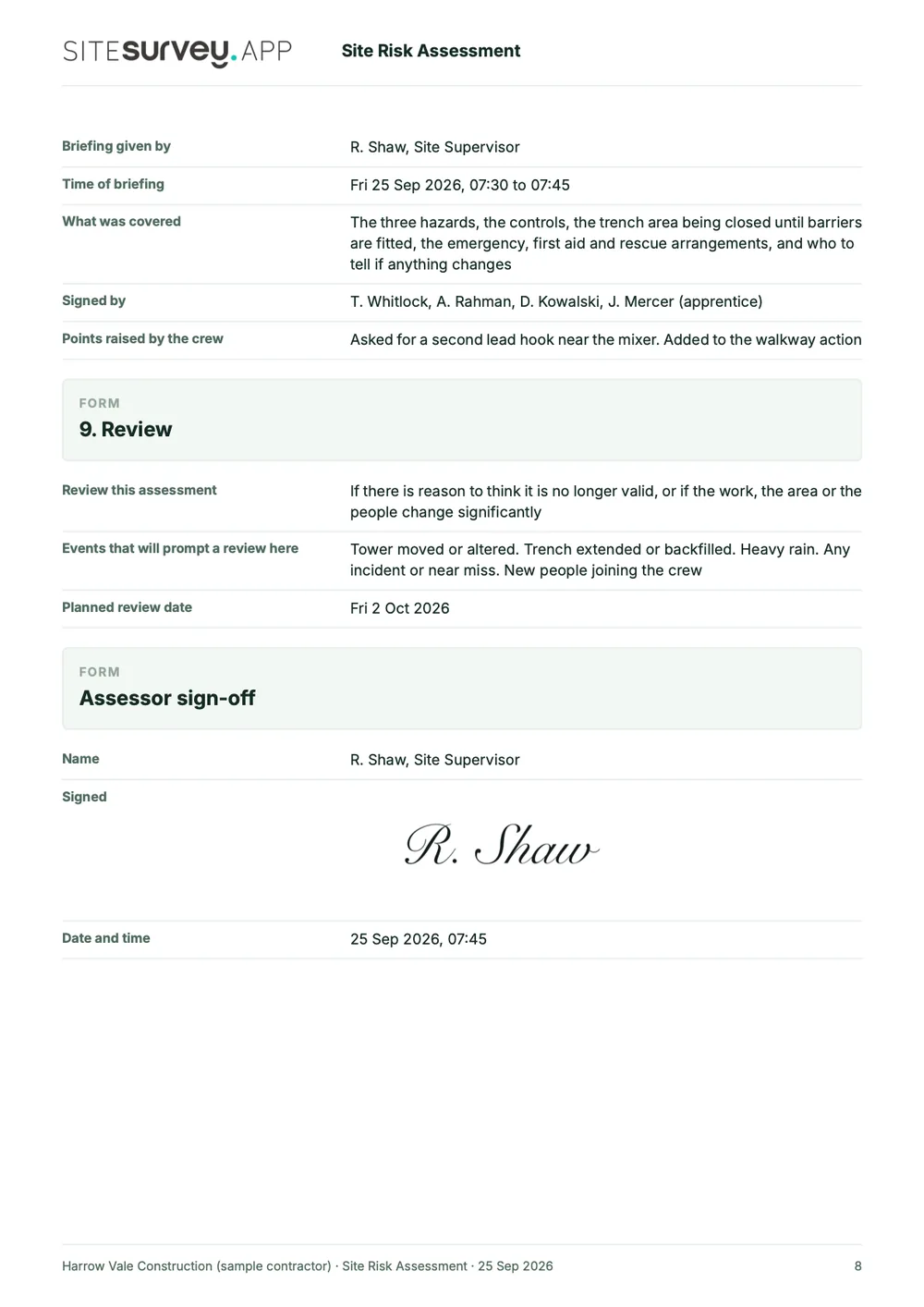 Site risk assessment report, page 8