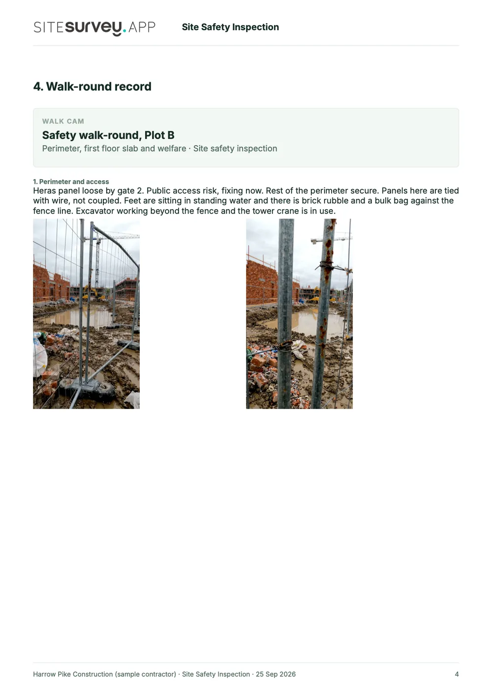 Site safety inspection report, page 4