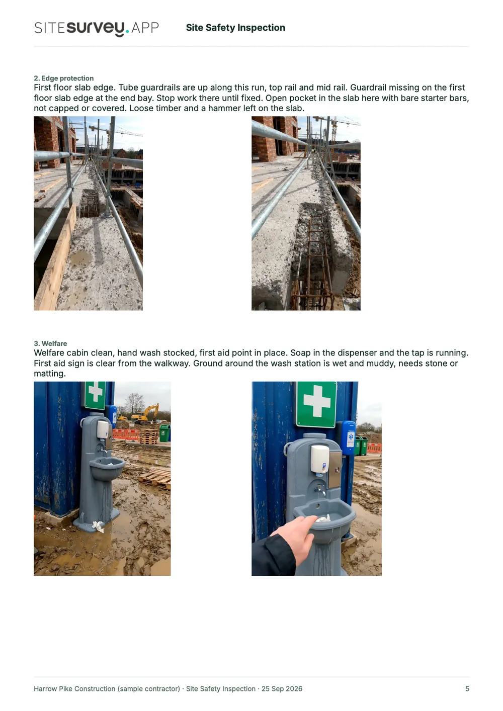 Site safety inspection report, page 5