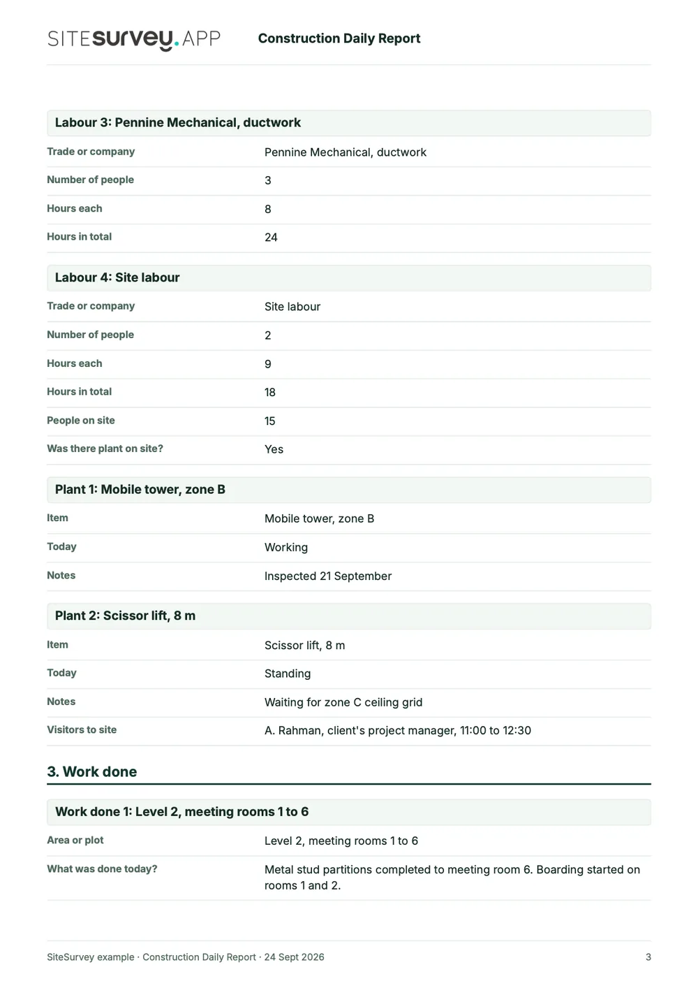 Construction daily report, page 3