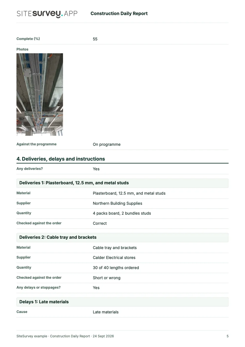 Construction daily report, page 5